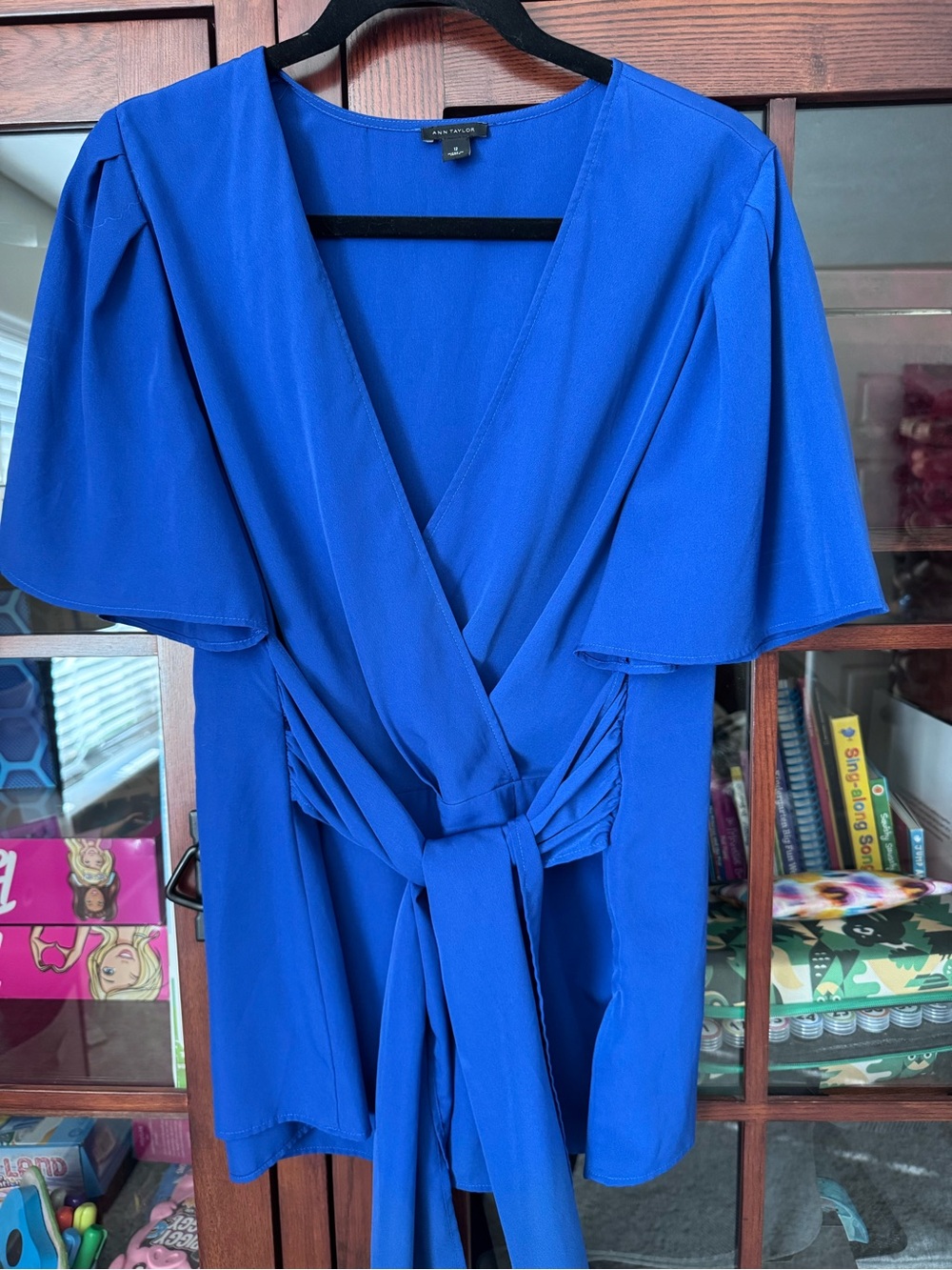 Ann Taylor Royal Blue Wrap-Front Blouse with Tie